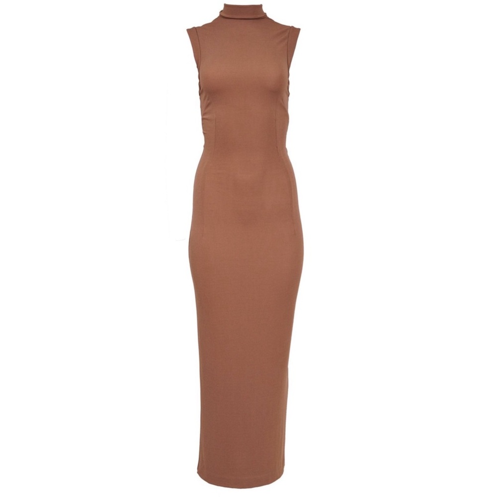 Dolce & Gabbana Beige Sleeveless Turtleneck Bodycon Maxi Dress